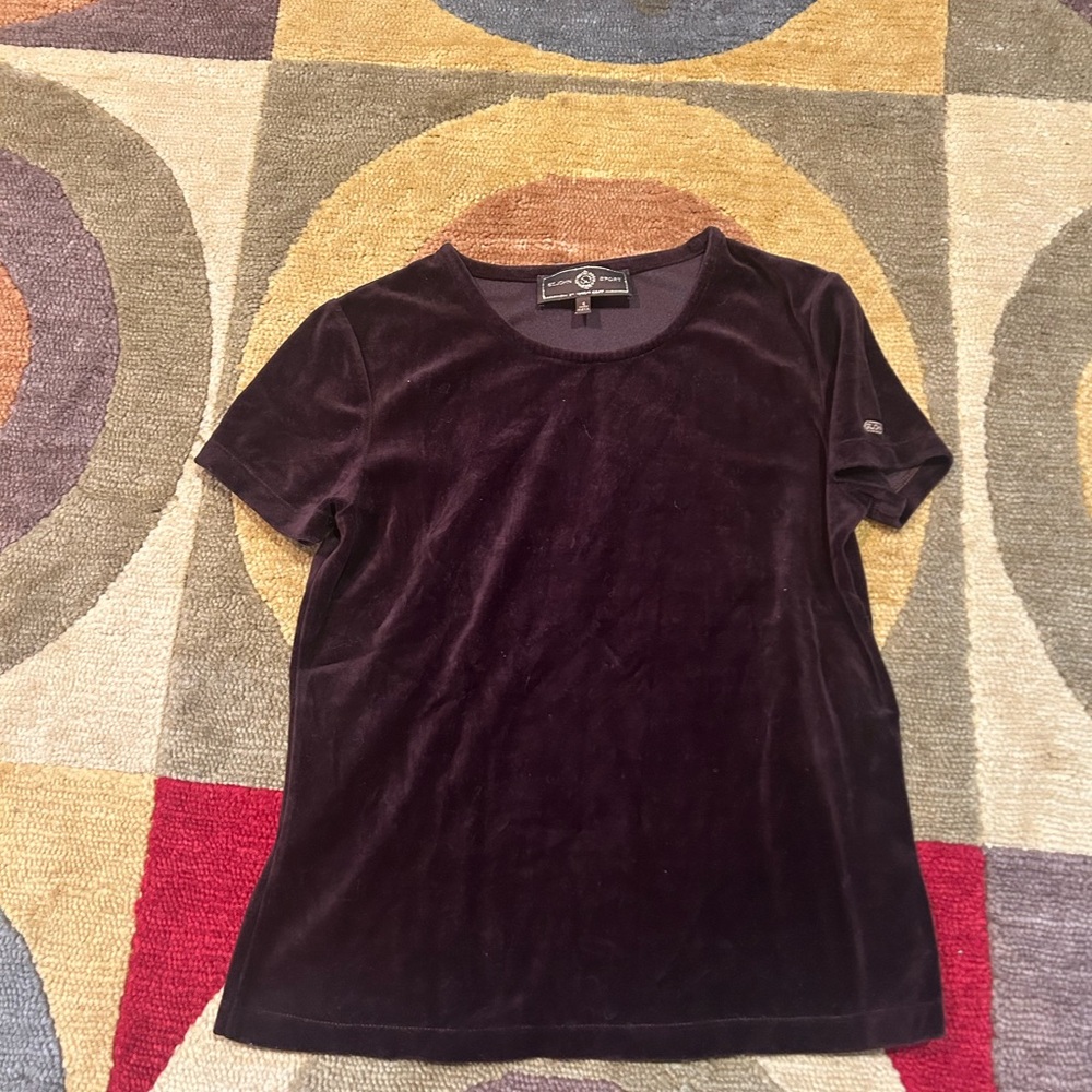 St. John Sport Vintage Retro Brown Velour Tee Shirt Top Women’s Size Small